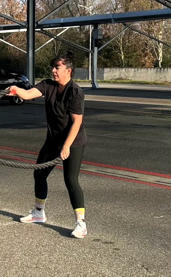 Laure à l'entraînement sous le préau en janvier